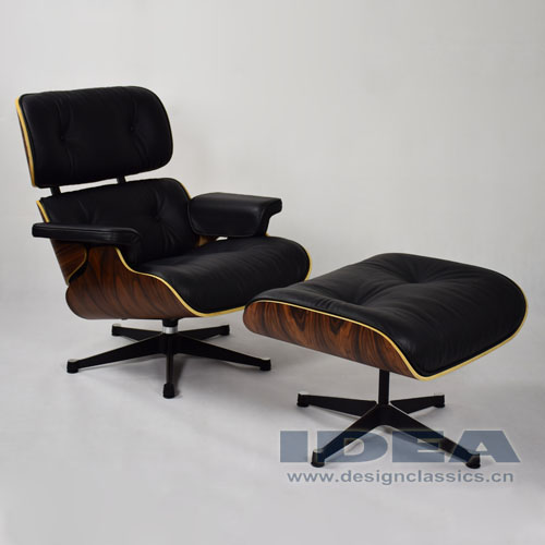 Charles Eames Lounge Chair and Ottoman Rosewood Veneer Black Leather