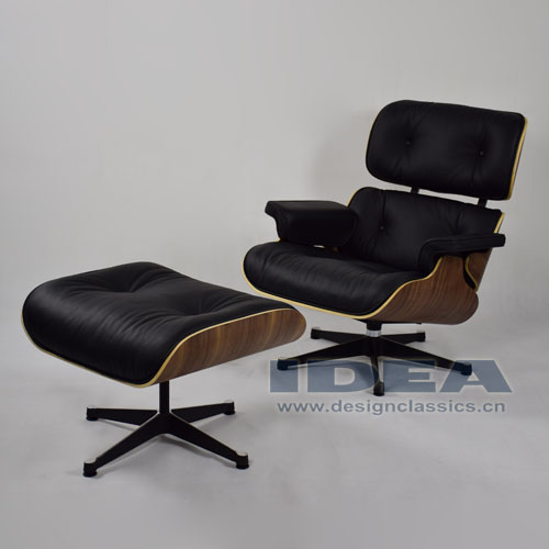 Eames Lounge Chair and Ottoman Walnut Shell Black Leather