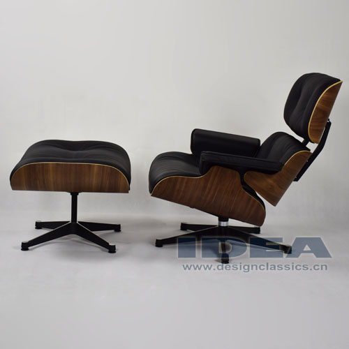 Eames Lounge Chair and Ottoman Walnut Shell Black Leather