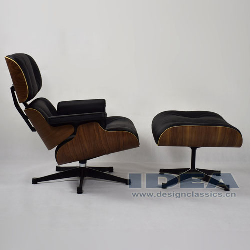 Eames Lounge Chair and Ottoman Walnut Shell Black Leather