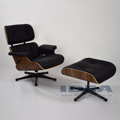 Eames Lounge Chair and Ottoman Walnut Shell Black Leather