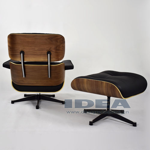 Eames Lounge Chair and Ottoman Walnut Shell Black Leather