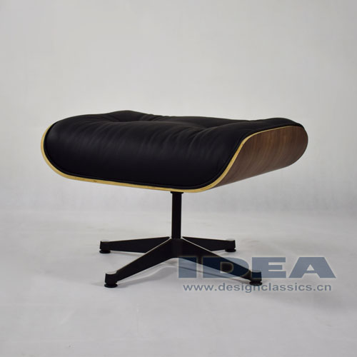 Eames Lounge Ottoman Walnut Shell Black Leather