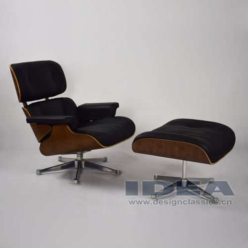 Eames Lounge Chair and Ottoman Walnut shell Black leather Polished Aluminum Base