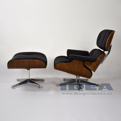 Eames Lounge Chair and Ottoman Walnut shell Black leather Polished Aluminum Base