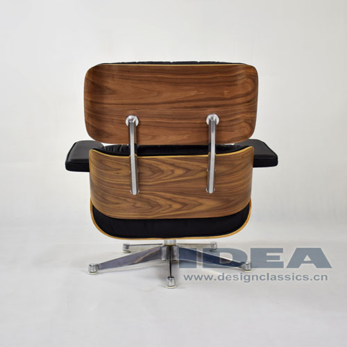 Eames Lounge Chair and Ottoman Walnut shell Black leather Polished Aluminum Base