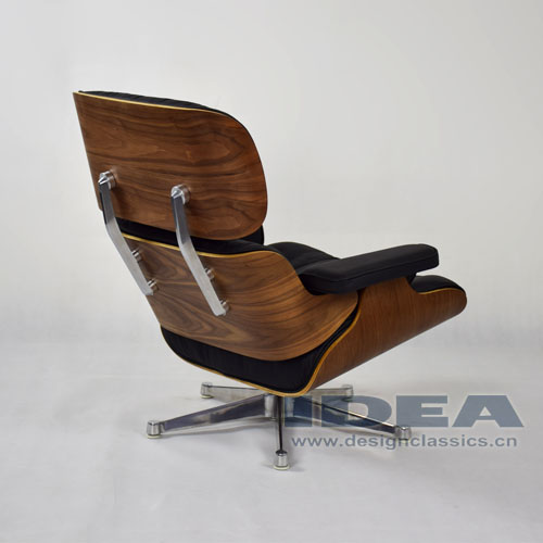 Eames Lounge Chair Walnut shell Black leather Polished Aluminum Base