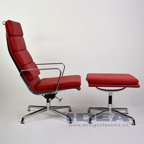 Eames Management Lounge Chair and Ottoman Red Leather