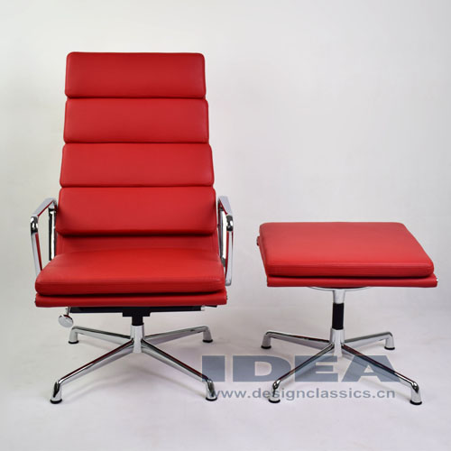 Eames Management Lounge Chair and Ottoman Red Leather