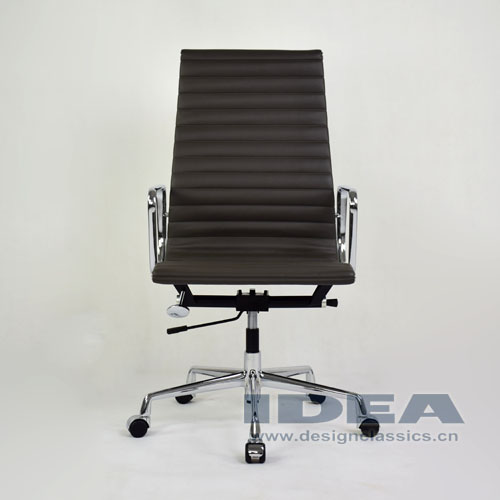 Eames Style Aluminum Office Chair Dark Grey Leather