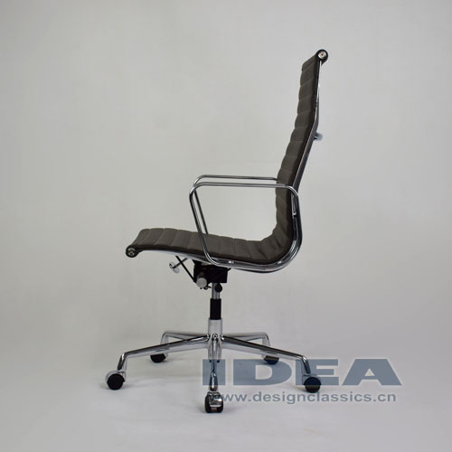 Eames Style Aluminum Office Chair Dark Grey Leather
