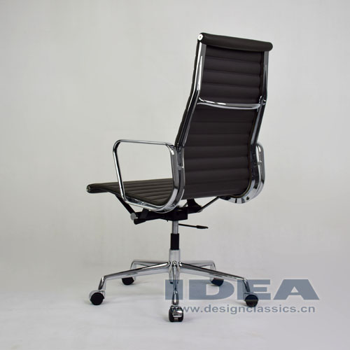 Eames Style Aluminum Office Chair Dark Grey Leather
