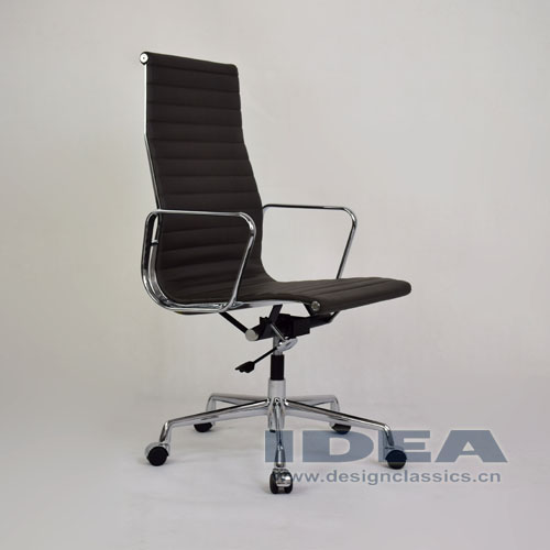 Eames Style Aluminum Office Chair Dark Grey Leather