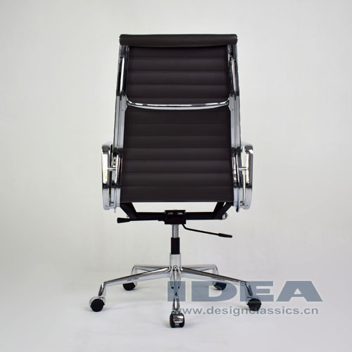 Eames Style Aluminum Office Chair Dark Grey Leather